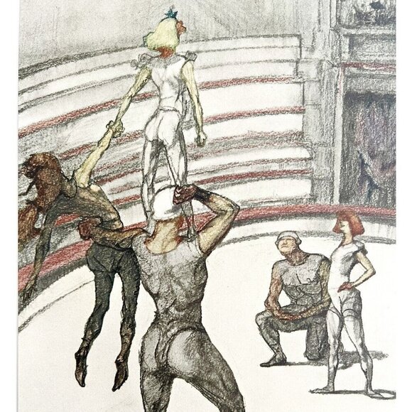 Toulouse Lautrec Circus Acrobats 1967 Art Lithograph Matted 2nd Gen Art Print
